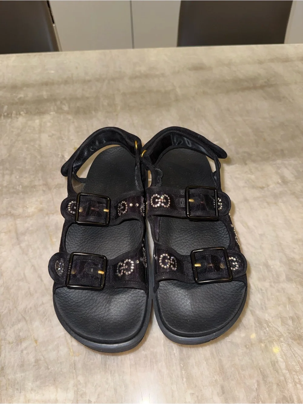 Authentic Gucci GG Crystal Mesh Platform Sandals Black Size 39 / US 9